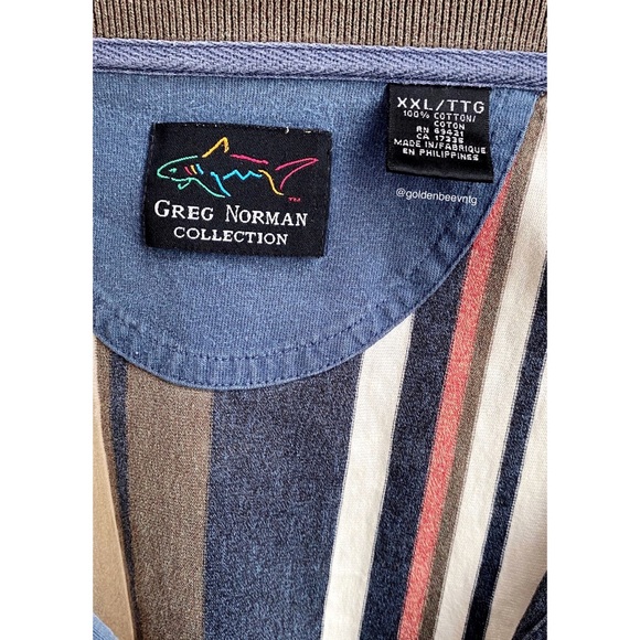 SOLD • Vintage Oversized Retro Striped Color Block Neutral Cotton Henley Top - Picture 6 of 8